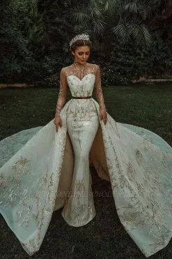 Luxurious Mermaid Gold Sequined Wedding Gowns Pattern Sweep/Trumpt Train