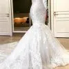 Sweetheart White Illusion Neck Mermaid Beaded Lace Wedding Dress