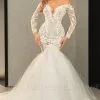 Gorgeous Long Sleeves Slim Mermaid Bridal Gown Tulle Lace Appliques