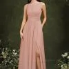 Bateau Ruffles Chiffon Floor-length A-Line Split Bridesmaid Dress With Pockets