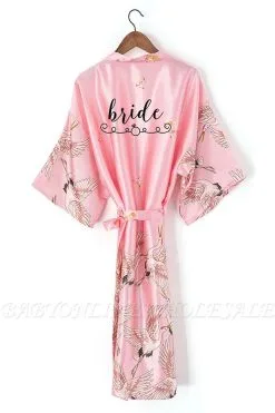 Dove | Personalized Printed Women Plain Silk Satin Robes Bridal Wedding Bridesmaid Bride Robe Kimono Gown