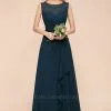 Jewel Neck Sleeveless A-line Bridesmaid Dress With Ruffle Chiffon