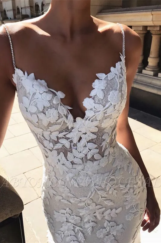 Sexy Spaghetti Straps V Neck Lace Prom Dresses|Long Sleeveless Floor Length Evening Gown - Image 2