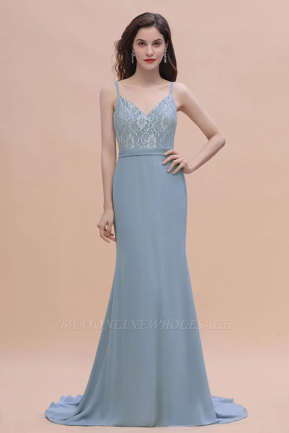 Stunning V-Neck Lace Chiffon Mermaid Wedding Dress