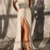 Off Shoulder Sequined Mermaid Wedding Dress Simple Side Split Bridal Dress