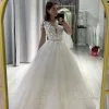 Stylish Short Sleeves 3D Floral Lace Tulle Bridal Dress A-line Wedding Dress