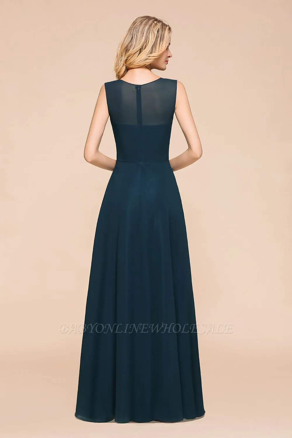 Jewel Neck Sleeveless A-line Bridesmaid Dress With Ruffle Chiffon - Image 2
