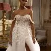 Ivory Sweetheart Front-Slit Off The Shoulder A-Line Wedding Dress