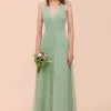 Mint Green V-Neck Sleeveless Bridesmaid Dress Aline Formal Dress