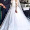 Long Sleeves White/Ivory Bridal Gown Lace Appliques A-line Wedding Dress