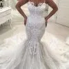 Charming Spaghetti-Straps Lace Wedding Dresses|2021 Mermaid Long Tulle Bridal Gowns
