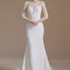 Long Sleeves Wedding Dress Mermaid White Crew Neck Floral Lace Long Bridal Dress