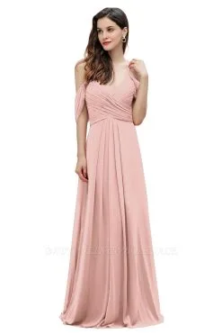 Off Shoulder Aline Chiffon Bridesmaid Dress Floor Length Wedding Party Dress With Straps