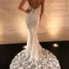 Sexy Spaghetti Straps V Neck Lace Prom Dresses|Long Sleeveless Floor Length Evening Gown