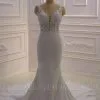 Elegant Sleeveless Lace V-neck Column White Court Train Wedding Dress
