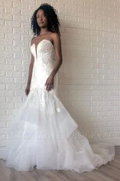 White Sweetheart Mermaid Spring Wedding Dress With Multi-Layers