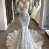 Luxury White Hollow Sweetheart Open Back Lace Long Wedding Dress With Fur Neckline