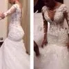 Lace Tulle Floor-Length Mermaid V-neck Long Sleeves Wedding Dresses