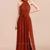Halter Chiffon Bridesmaid Dress Sleeveless Formal Dress With Side Slit