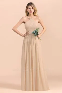 Sleeveless Aline Bridesmaid Dress Soft Chiffon Backless Swing Dress