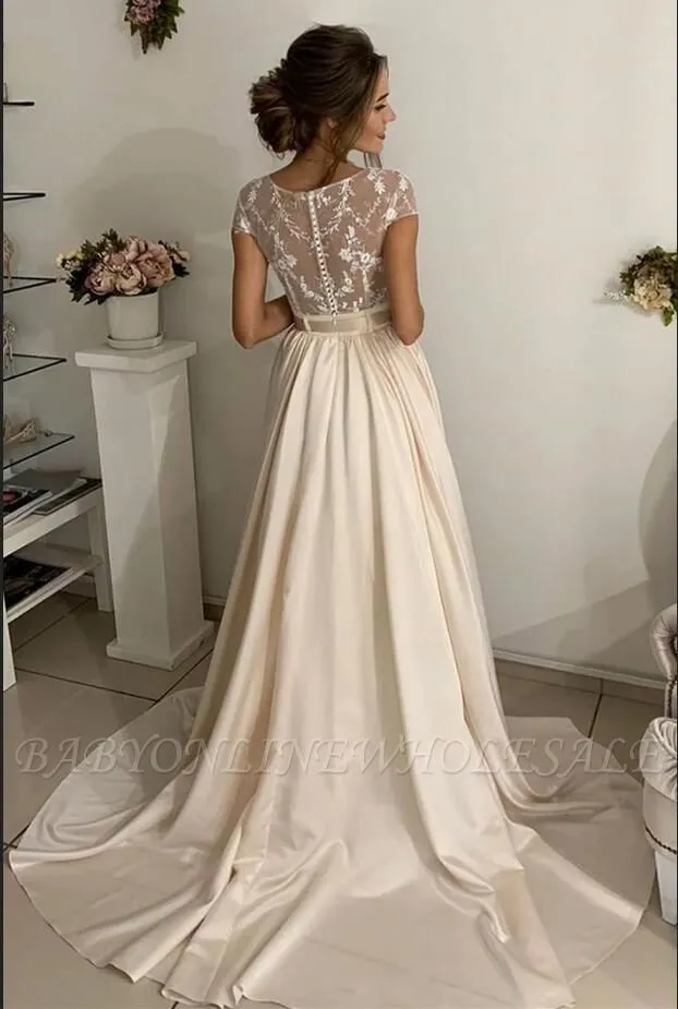 Elegant Cap Sleeves Lace Appliques Long Wedding Dress - Image 2