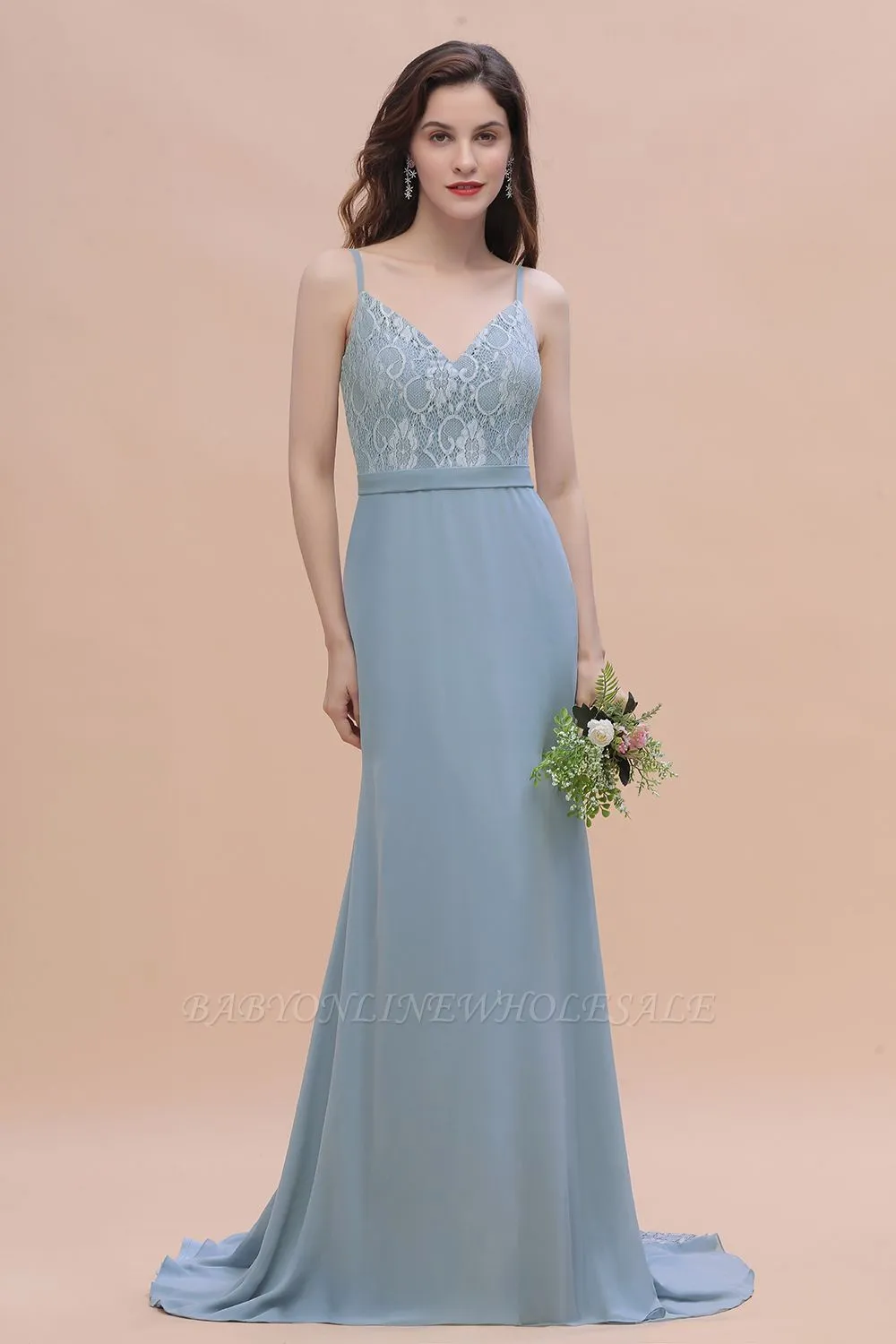 Stunning V-Neck Lace Chiffon Mermaid Wedding Dress - Image 3