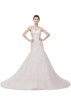 WENDY | Mermaid V-neck Floor Length Tulle Wedding Dresses With Crystals