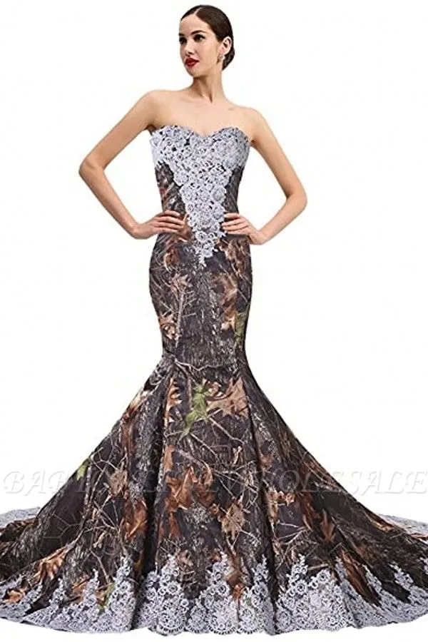 Camo And Lace Sweetheart Sleeveless Mermaid Bridal Gown Prom Dress