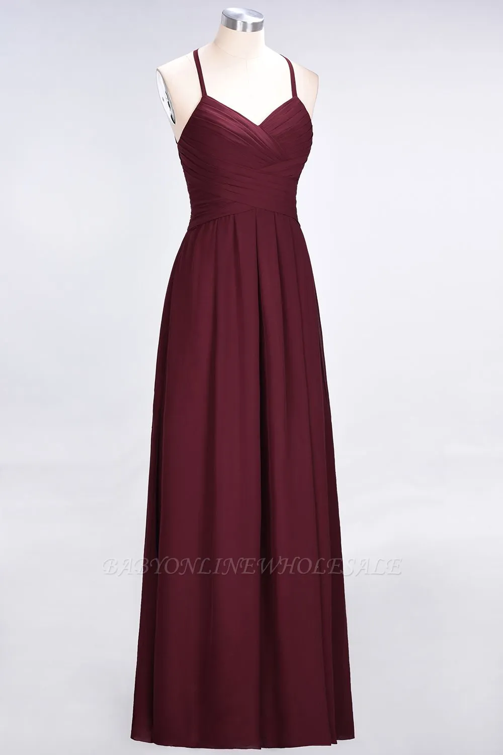 Chiffon A-Line Halter V-Neck Sleeveless Long Bridesmaid Dress With Ruffles - Image 4