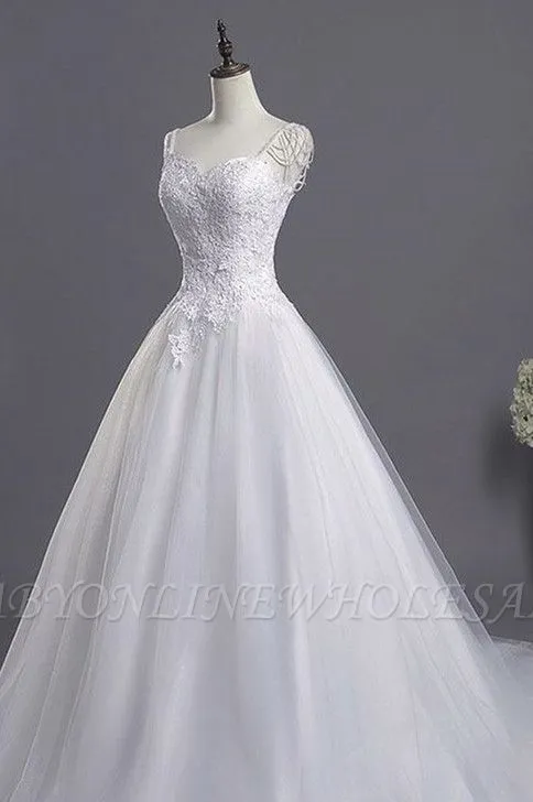 Sweetheart Beading Appliques A-line Wedding Dresses | Chic Tulle Pleated Bridal Gowns - Image 2
