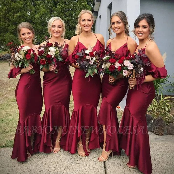 Burgundy 2021 Bridesmaid Dress | Mermaid V-Neck Maid Of Honor Dress - Image 2