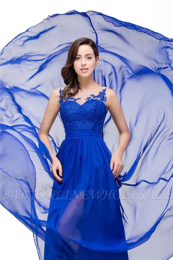 HATTIE | A-line Crew Floor-length Hollow Chiffon Bridesmaid Dresses With Applique - Image 5