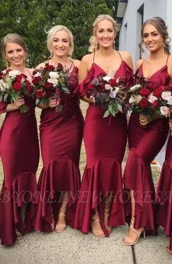 Burgundy 2021 Bridesmaid Dress | Mermaid V-Neck Maid Of Honor Dress