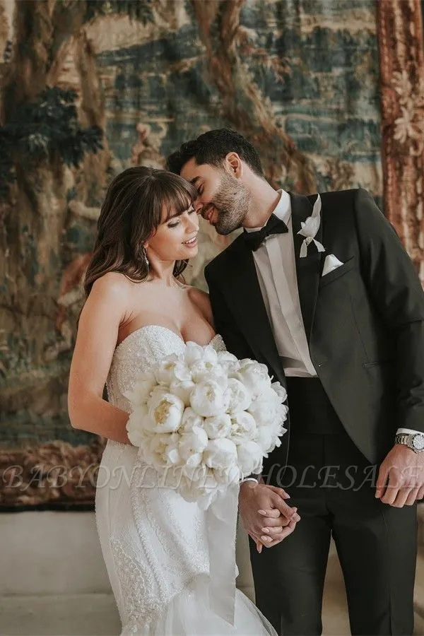 Elegant Tiered Floor Length Sweetheart Sleeveless Mermaid Tulle Wedding Dress With Cathedral Train - Image 2