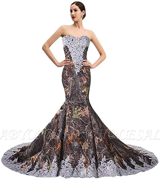 Camo And Lace Sweetheart Sleeveless Mermaid Bridal Gown Prom Dress - Image 3