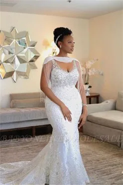 Gorgeous Off Shoulder Beading Mermaid Wedding Dress | Sexy Appliques Bridal Dresses