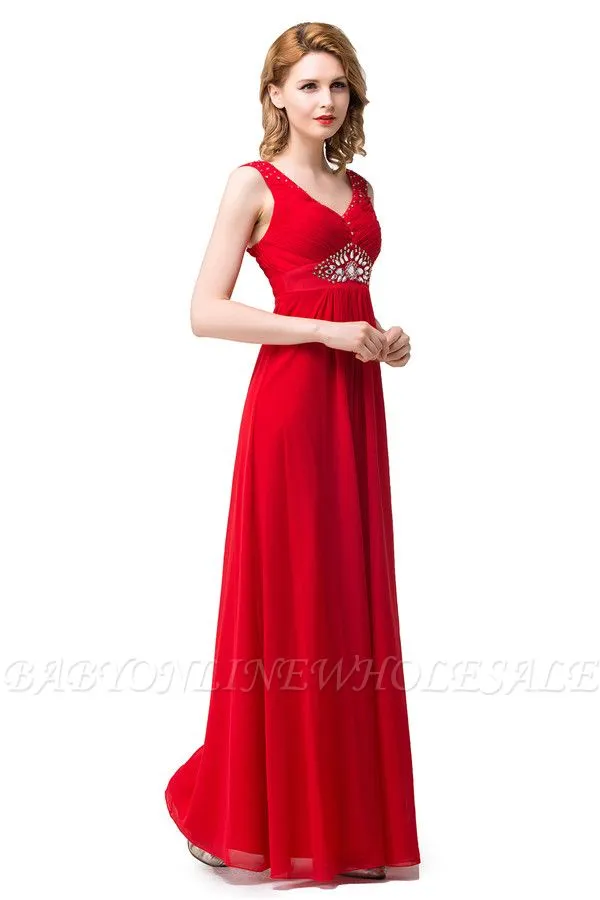 HANNAH | A-line V-neck Knee-length Ruffle Red Bridesmaid Dresses With Crystal - Image 5