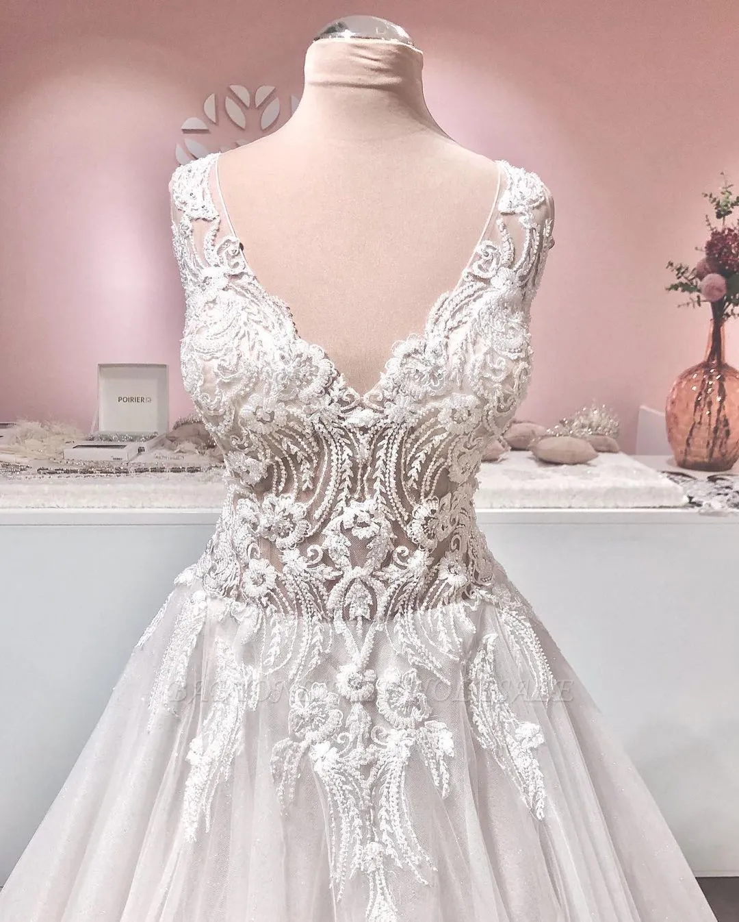Glamorous Sleeveless V-Neck A-line Wedding Dress - Image 3