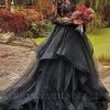 Long Sleeves Gothic Fairytale Tulle Lace Puffy Wedding Dress