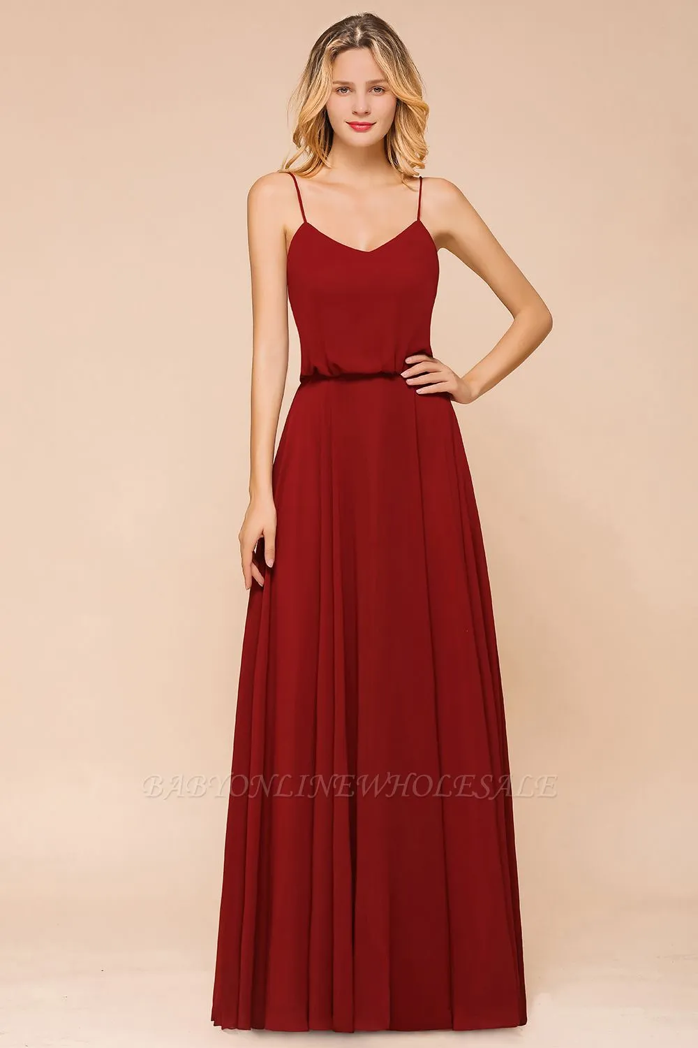 Spaghetti Straps Chiffon Long Bridesmaid Dress Aline Formal Dress - Image 3