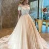 Off-the-Shoulder Sweetheart Tulle Aline Princess Wedding Dress