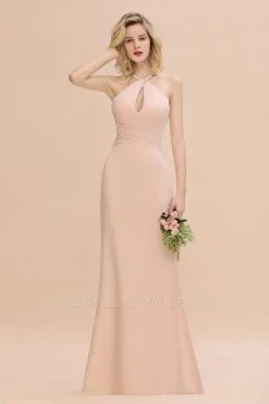 Halter Chiffon Mermaid Bridesmaid Dress Sleeveless Wedding Party Dress