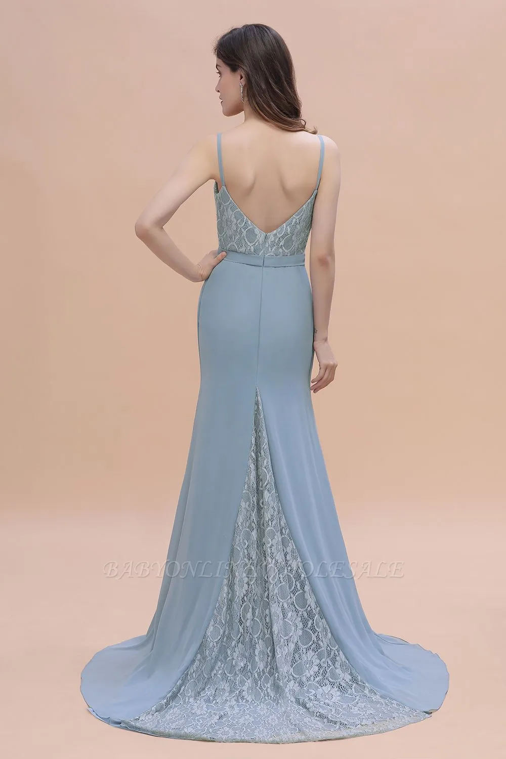 Stunning V-Neck Lace Chiffon Mermaid Wedding Dress - Image 2