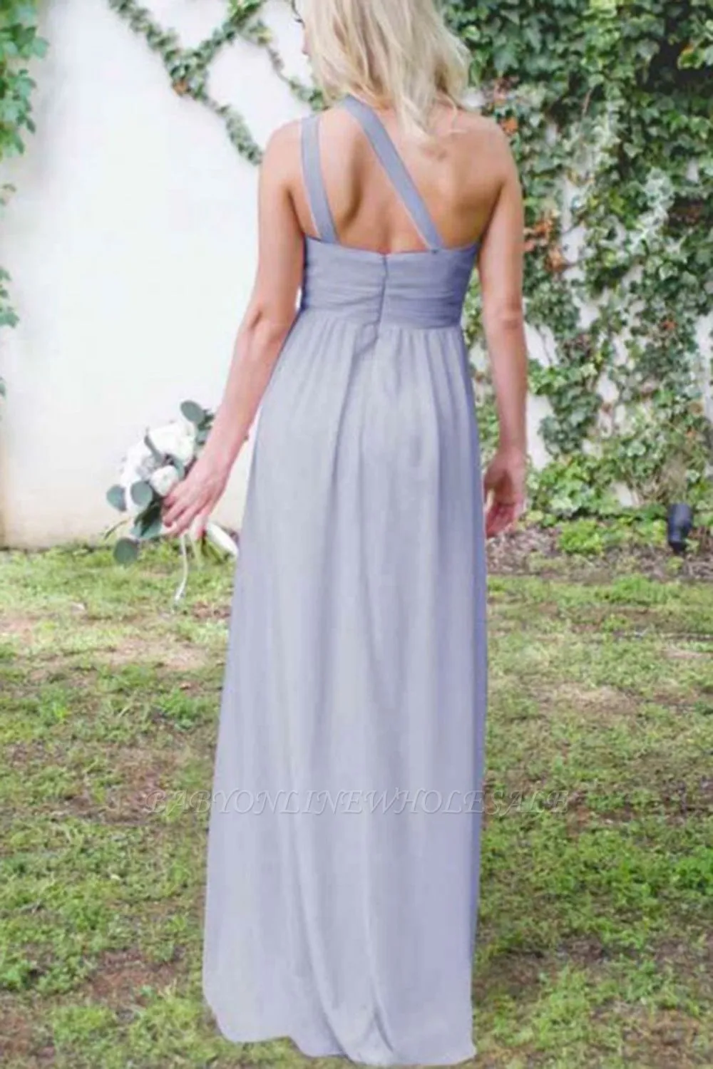 New One-Shoulder Fit Lavender Purple Floor Length Bridesmaid Dresses | Elegant Sleeveless Long Maid Of Honor Dresses - Image 3