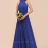 Royal Blue Halter Long Bridesmaid Dress Aline Chiffon Wedding Guest Dress