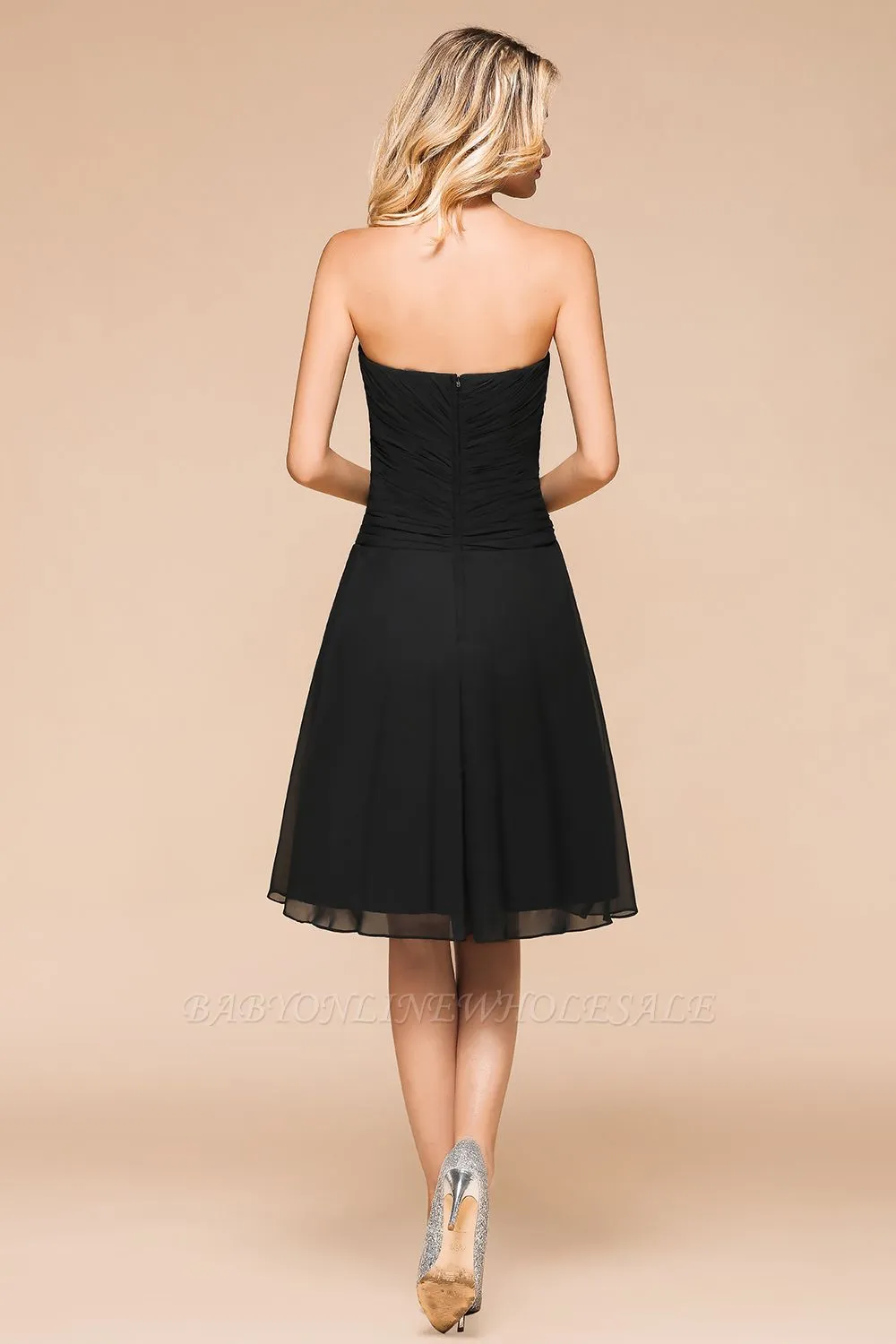 Black Sleeveless Chiffon Short Wedding Party Dress Knee Length - Image 2