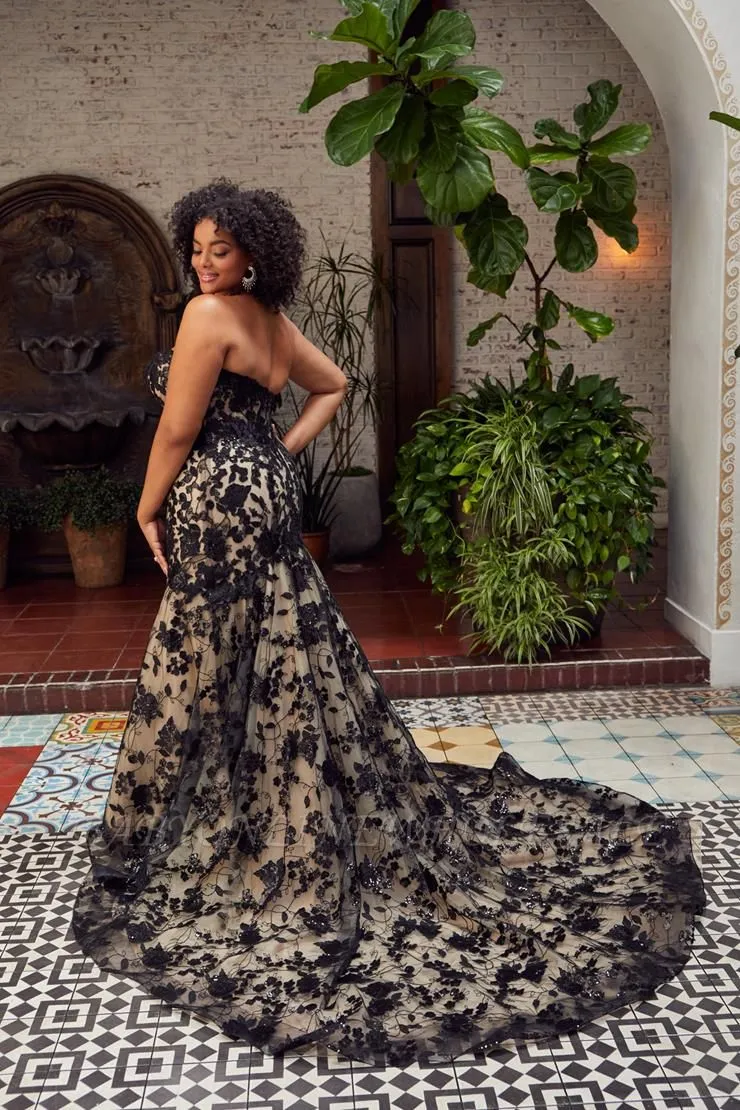 Sweetheart Backless Black Floral Pattern Mermaid Prom Dress - Image 2