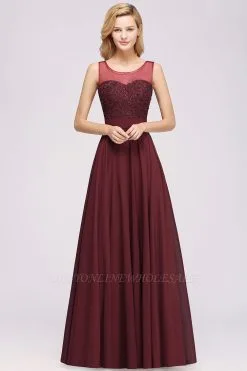Chiffon Tulle Lace Beadings Jewel Sleeveless Long Bridesmaid Dress With Sash