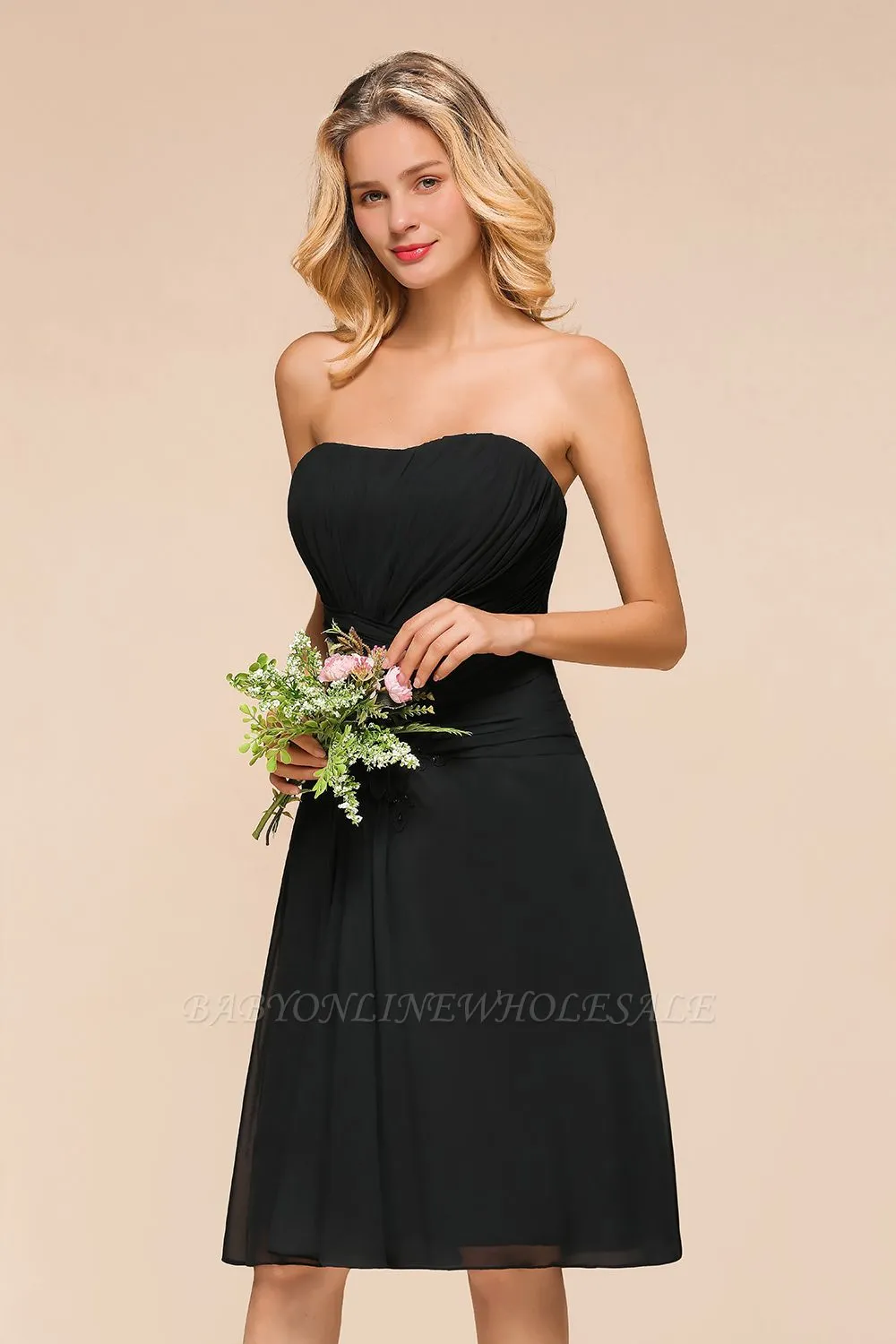 Black Sleeveless Chiffon Short Wedding Party Dress Knee Length - Image 6