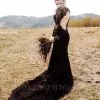 Black Long Sleeves Mermaid Wedding Gown Backless Lace Bridal Dress